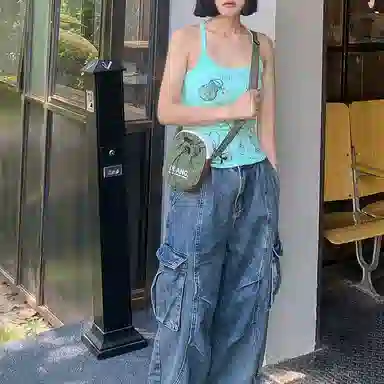 韩版抽绳轻便小众时尚个性 尼龙 手机包 常规 男女同款情侣款 多色