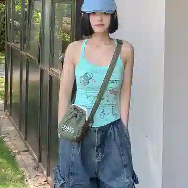 韩版抽绳轻便小众时尚个性 尼龙 手机包 常规 男女同款情侣款 多色