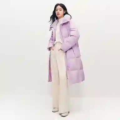 太平鸟 印花长款面包服休闲立领羽绒服 女款