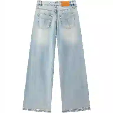 太平鸟 纯色口袋高腰直筒牛仔裤 女款