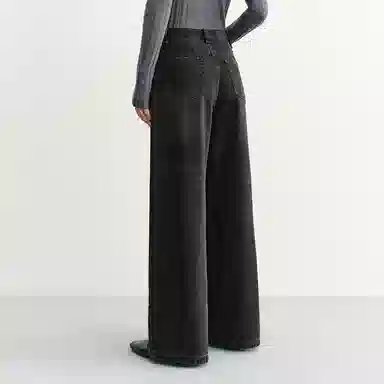 太平鸟 纯色口袋高腰直筒牛仔裤 女款