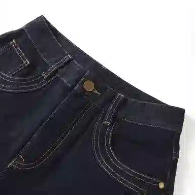 太平鸟 纯色口袋高腰直筒牛仔裤 女款