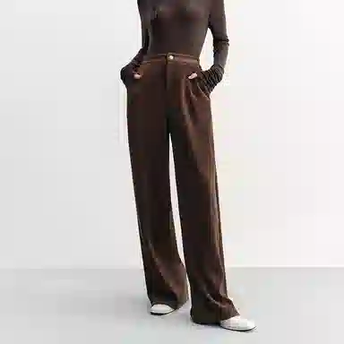 太平鸟 纯色高腰直筒保暖休闲裤 女款