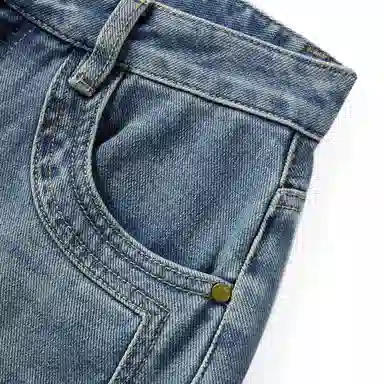 太平鸟 纯色口袋高腰直筒牛仔裤 女款