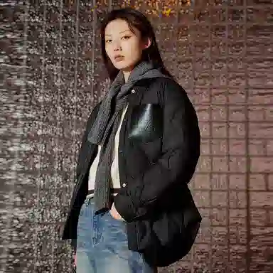 太平鸟 一手长衬衫鹅绒服羽绒服 女款 黑色