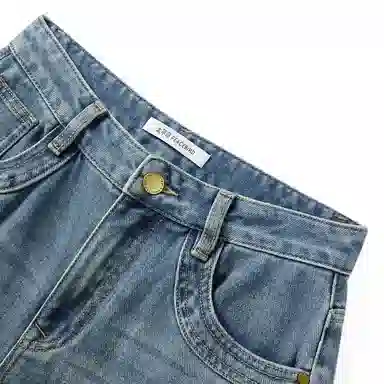 太平鸟 纯色口袋高腰直筒牛仔裤 女款