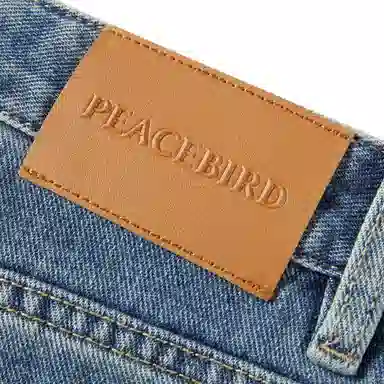 太平鸟 纯色口袋高腰直筒牛仔裤 女款