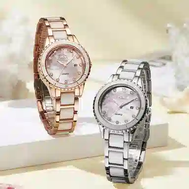 匹克满天星镶钻 腕表手表女士款学生职场休闲穿搭通用 石英机芯 精钢表带 国表 女 贝母色表盘 日常防水清爽表带