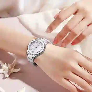 匹克满天星镶钻 腕表手表女士款学生职场休闲穿搭通用 石英机芯 精钢表带 国表 女 贝母色表盘 日常防水清爽表带