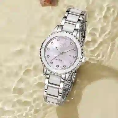 匹克满天星镶钻 腕表手表女士款学生职场休闲穿搭通用 石英机芯 精钢表带 国表 女 贝母色表盘 日常防水清爽表带