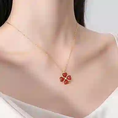 建禄 幸运四叶草气质高级感 玛瑙 玉石项链 女款
