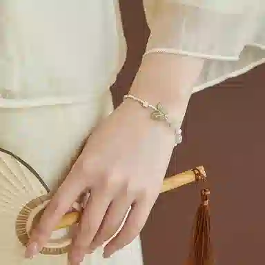 建禄 蝶涟漪 平安喜乐碎银子 复古文艺 和田玉 手串 女款 青白玉
