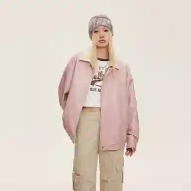 美式复古机车风纯色翻领宽松时尚拉链皮夹克皮衣 男女同款