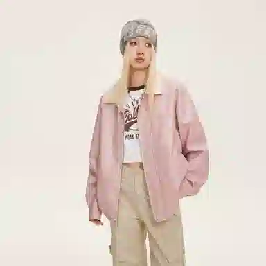 美式复古机车风纯色翻领宽松时尚拉链皮夹克皮衣 男女同款