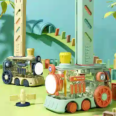 益米 多米诺骨牌车 趣味电动小火车 早教益智玩具