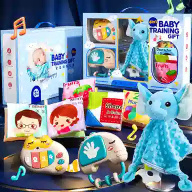 益米 手摇铃启蒙安抚礼盒套装 抓握训练 知识布书 带音乐 早教益智玩具