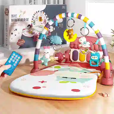 益米 婴儿健身架 安抚哄娃神器 脚踏钢琴 故事机 有灯光 早教益智玩具
