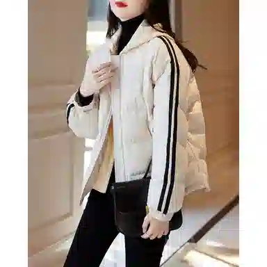 【dme】 基础纯色休闲拼接条纹连帽棉服 女款