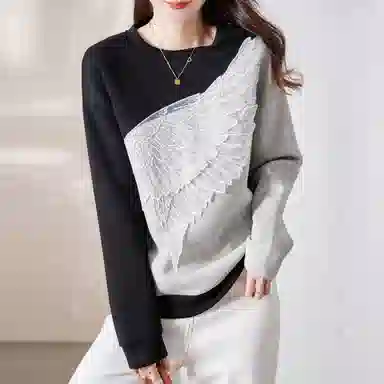 【dme】 撞色圆领套头翅膀刺绣落肩长袖卫衣 女款 灰色