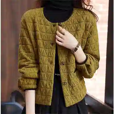 【dme】 小个子开衫菱格加厚长袖夹克外套 女款 姜色