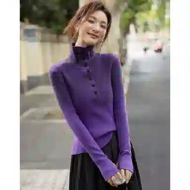 【dme】 秋季高智感钉扣翻领线衫纤绒纱气质优雅简约舒适修身百搭针织衫 女款