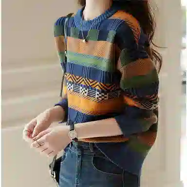 【dme】 复古撞色加厚保暖针织衫 女款