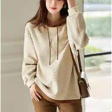 【dme】 拼接撞色宽松连帽套头加绒加厚长袖卫衣 女款