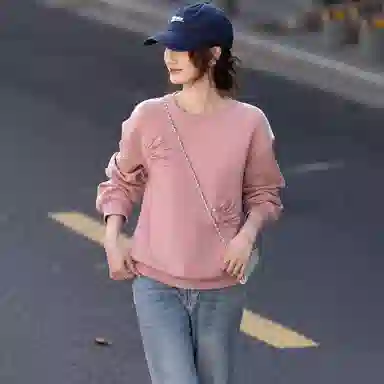 【dme】 纯色时尚简约圆领休闲立体蝴蝶贴布钉珠上衣宽松好搭长袖卫衣 女款