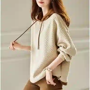 【dme】 拼接撞色宽松连帽套头加绒加厚长袖卫衣 女款