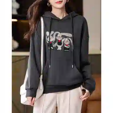 【dme】 连帽休闲宽松加绒加厚卡通印花长袖卫衣 女款