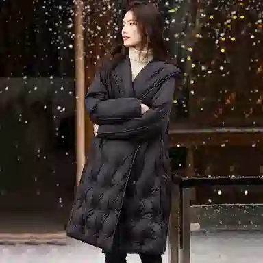 【dme】 纯色宽松加厚中长款单排扣连帽休闲长袖羽绒服 女款