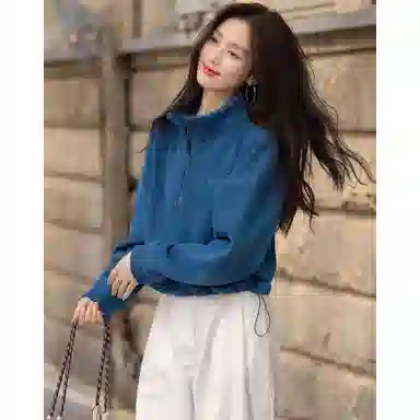 【dme】 纯色立领落肩套头长袖卫衣 女款 孔雀蓝