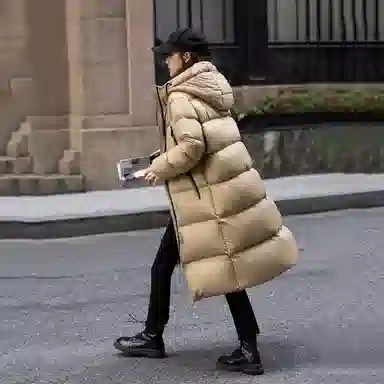 【dme】 纯色时尚休闲简约连帽保暖舒适长袖羽绒服 女款 黑色