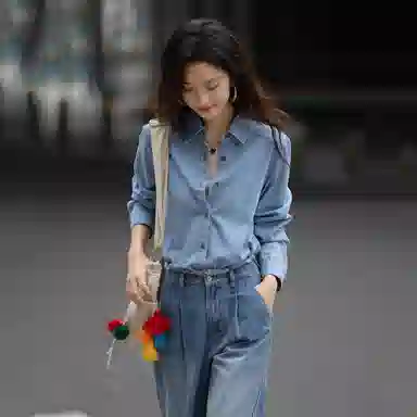 【dme】 纯色通勤长袖衬衫 女款 浅牛仔蓝