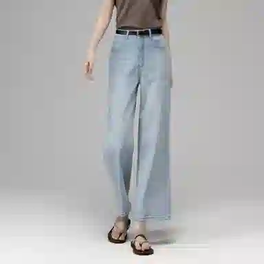 【dme】 浅蓝色复古宽松微喇遮肉显瘦显高九分窄版直筒裤高腰牛仔裤 女款