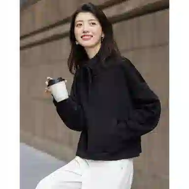 【dme】 秋季运动风博主立领抽绳小个子简约舒适纯色设计时尚百搭柔软极简主义卫衣 女款