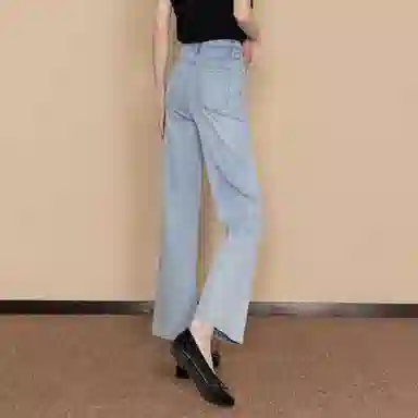 【dme】 个性烫钻弹力显瘦九分喇叭裤轻薄直筒舒适简约百搭牛仔裤 女款