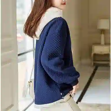 【dme】 拼接撞色宽松连帽套头加绒加厚长袖卫衣 女款