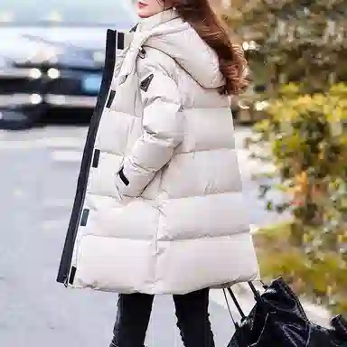 【dme】 纯色基础加厚三防连帽保暖魔术贴羽绒服 女款