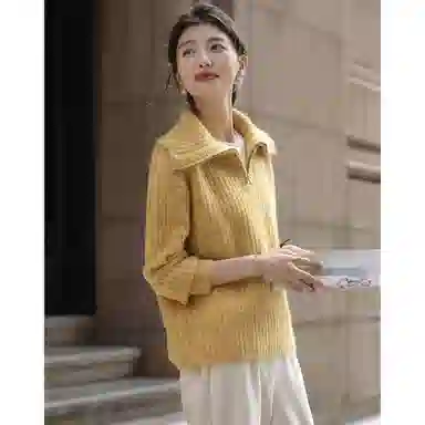 【dme】 温暖的秘密冬季简约半拉链翻领线衫宽松含绵羊毛高领舒适慵懒风百搭休闲时尚针织衫 女款