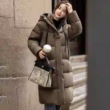 【dme】 纯色时尚休闲简约连帽保暖舒适长袖羽绒服 女款 黑色