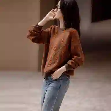 【dme】 复古休闲圆领长袖针织衫 女款