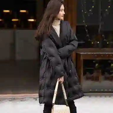 【dme】 纯色宽松加厚中长款单排扣连帽休闲长袖羽绒服 女款