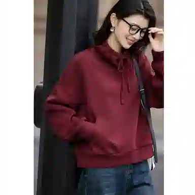 【dme】 秋季运动风博主立领抽绳小个子简约舒适纯色设计时尚百搭柔软极简主义卫衣 女款