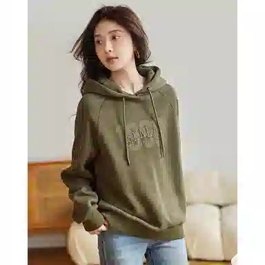 【dme】 字母印花连帽加绒宽松长袖卫衣 女款