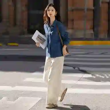 【dme】 简约纯色翻领长袖衬衫 女款 蓝色