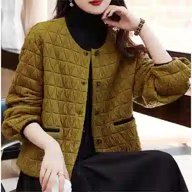 【dme】 小个子开衫菱格加厚长袖夹克外套 女款 姜色