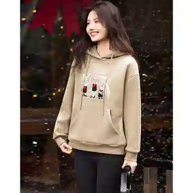 【dme】 连帽休闲宽松加绒加厚卡通印花长袖卫衣 女款