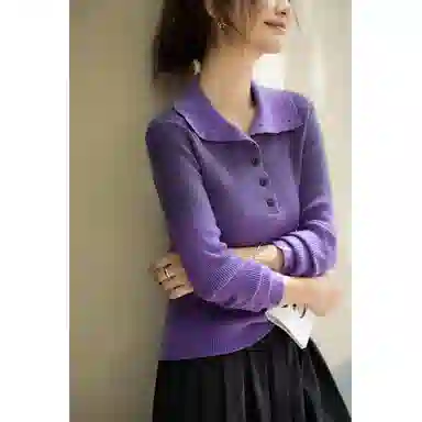 【dme】 秋季高智感钉扣翻领线衫纤绒纱气质优雅简约舒适修身百搭针织衫 女款