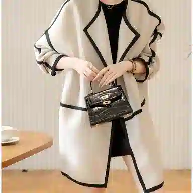 【dme】 气质撞色翻领中长款双面呢长袖大衣 女款